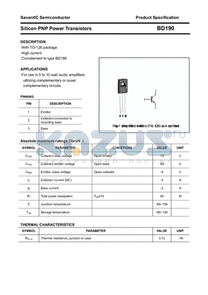 BD190 datasheet - Silicon PNP Power Transistors