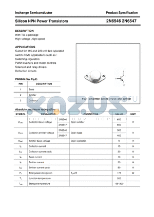 2N6546 datasheet - Silicon NPN Power Transistors