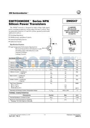 2N6547 datasheet - NPN SILICON POWER TRANSISTORS