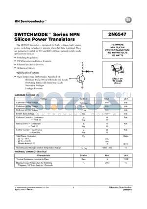 2N6547 datasheet - SWITCHMODE Series NPN Silicon Power Transistors