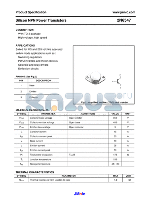 2N6547 datasheet - Silicon NPN Power Transistors