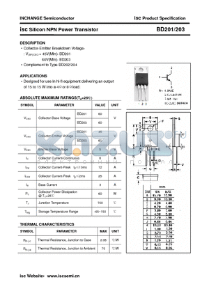 BD201 datasheet - isc Silicon NPN Power Transistor