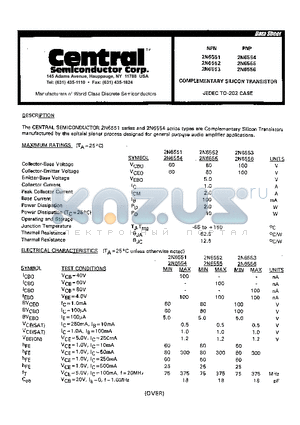 2N6551 datasheet - Complementary Silicon Transistors manufactured by the epitaial planar process designed for general purpose audio amplifier