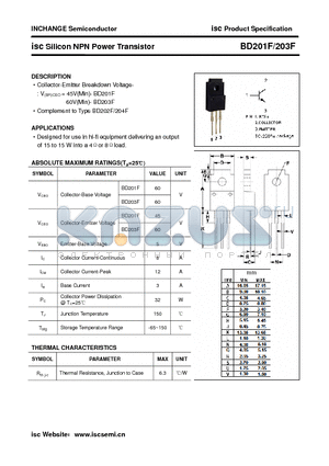 BD201F datasheet - isc Silicon NPN Power Transistor