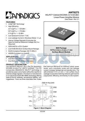 AWT6273 datasheet - HELP3TM Cellular/WCDMA 3.4 V/29 dBm Linear Power Amplifier Module