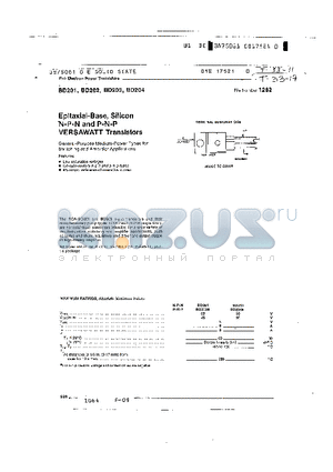 BD203 datasheet - EPITAXIAL BASE SILICON NPN AND PNP VERSAWATT TRANSISTORS