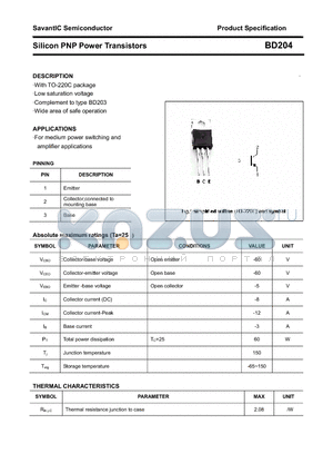 BD204 datasheet - Silicon PNP Power Transistors