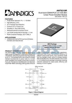 AWT6310R datasheet - Dual-band CDMA/PCS 3.4 V/28 dBm Linear Power Amplifier Module