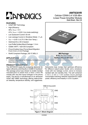 AWT6301R datasheet - Cellular CDMA 3.4 V/28 dBm Linear Power Amplifier Module