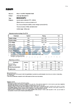 BD2045AFJ datasheet - Silicon monolithic integrated circuit USB high side switch IC