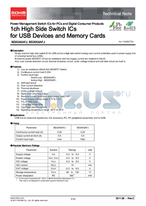 BD2045AFJ_11 datasheet - 1ch High Side Switch ICs for USB Devices and Memory Cards