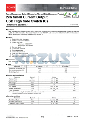 BD2046AFJ datasheet - 2ch Small Current Output USB High Side Switch ICs