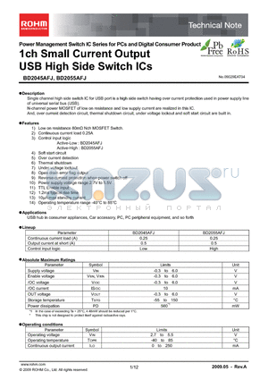 BD2045AFJ datasheet - 1ch Small Current Output USB High Side Switch ICs