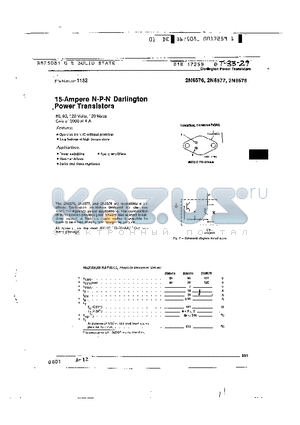 2N6576 datasheet - 15 AMPERE NPN DARLINGTON POWER TRAN