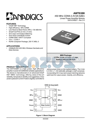 AWT6388 datasheet - 450 MHz CDMA 3.4V/29.5dBm Linear Power Amplifier Module