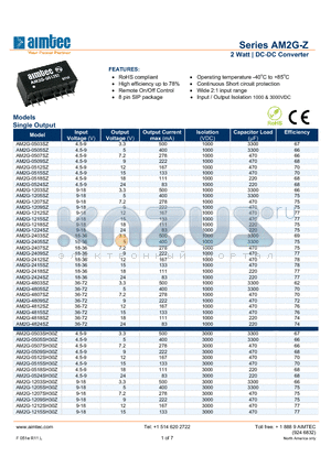 AM2G-Z_13 datasheet - 2 Watt | DC-DC Converter