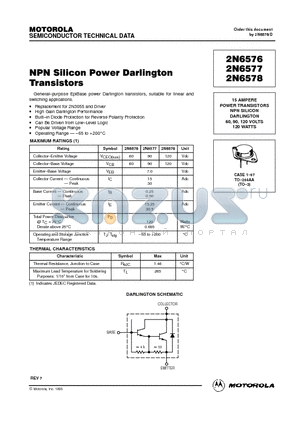 2N6576 datasheet - NPN Silicon Power Darlington Transistors
