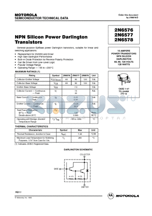 2N6577 datasheet - NPN Silicon Power Darlington Transistors