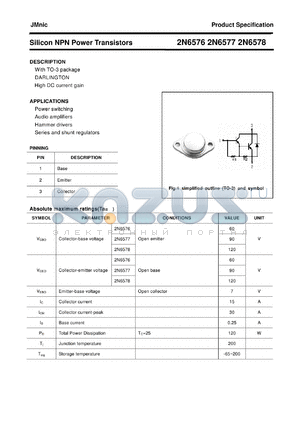 2N6578 datasheet - Silicon NPN Power Transistors