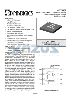 AWT6309 datasheet - HELP2TM AWS/KPCS CDMA 3.4V/28dBm Linear Power Amplifier Module