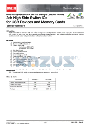 BD2062FJ datasheet - 2ch High Side Switch ICs for USB Devices and Memory Cards