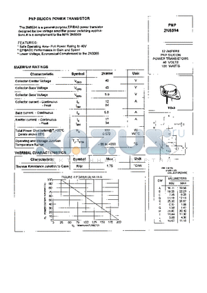 2N6594 datasheet - PNP SILICON POWER TRANSISTOR