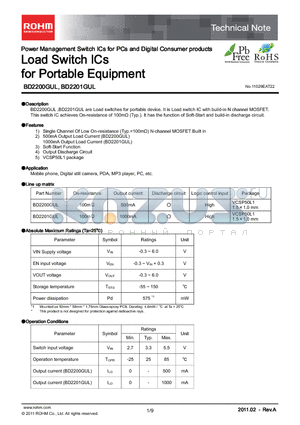 BD2200GUL datasheet - Load Switch ICs for Portable Equipment