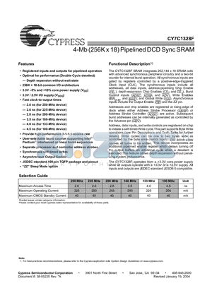 CY7C1328F-225AI datasheet - 4-Mb (256K x 18) Pipelined DCD Sync SRAM