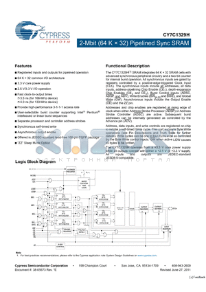 CY7C1329H-133AXC datasheet - 2-Mbit (64 K x 32) Pipelined Sync SRAM 2.5 V/3.3 V I/O operation