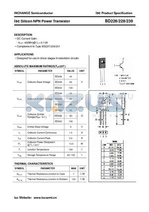BD226 datasheet - isc Silicon NPN Power Transistor