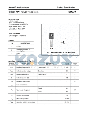 BD230 datasheet - Silicon NPN Power Transistors