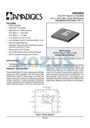 AWU6605 datasheet - HELP3TM Band 5 / WCDMA 3.4 V / 28.5 dBm Linear PA Module