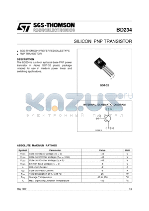 BD234 datasheet - SILICON PNP TRANSISTOR