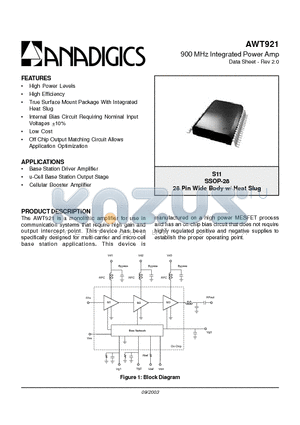 AWT921 datasheet - 900MHz Integrated Power Amp