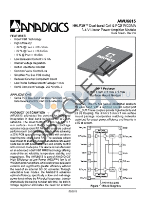 AWU6615RM47P9 datasheet - HELP3E Dual-band Cell & PCS WCDMA 3.4 V Linear Power Amplifier Module