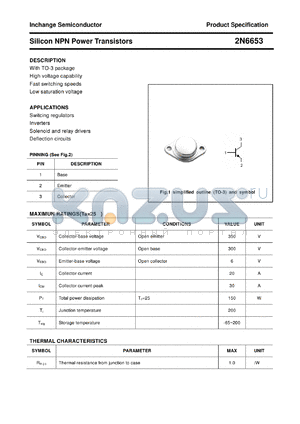 2N6653 datasheet - Silicon NPN Power Transistors