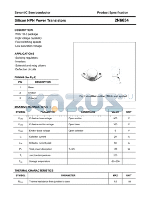 2N6654 datasheet - Silicon NPN Power Transistors