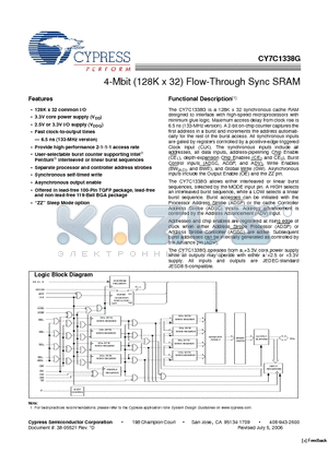 CY7C1338G-100AXC datasheet - 4-Mbit (128K x 32) Flow-Through Sync SRAM