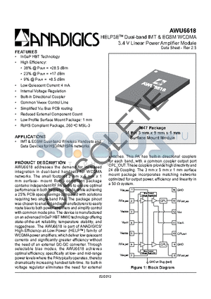 AWU6618RM47Q7 datasheet - HELP3E Dual-band IMT & EGSM WCDMA 3.4 V Linear Power Amplifier Module