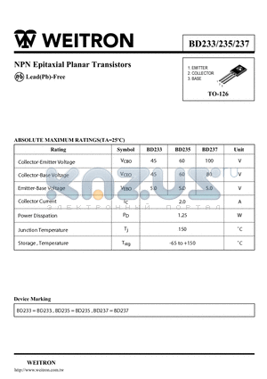 BD237 datasheet - NPN Epitaxial Planar Transistors