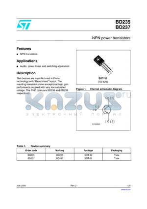 BD237 datasheet - NPN power transistors