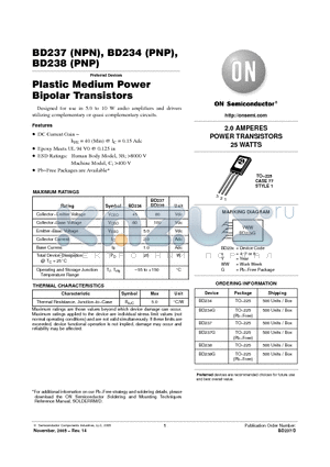 BD237 datasheet - Plastic Medium Power Bipolar Transistors