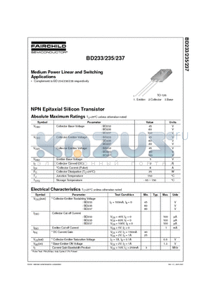 BD237STU datasheet - Medium Power Linear and Switching Applications