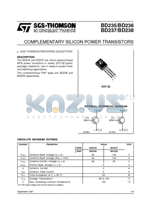 BD238 datasheet - COMPLEMENTARY SILICON POWER TRANSISTORS