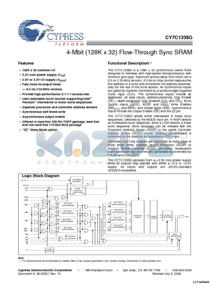 CY7C1338G-133BGXC datasheet - 4-Mbit (128K x 32) Flow-Through Sync SRAM