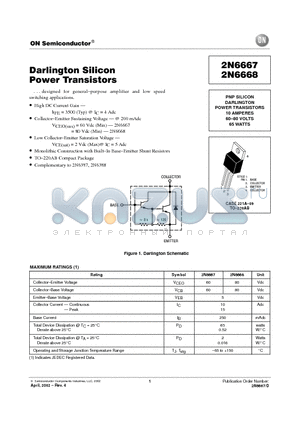 2N6667 datasheet - Darlington Silicon Power Transistors