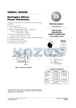 2N6668 datasheet - Darlington Silicon Power Transistors PNP SILICON DARLINGTON POWER TRANSISTORS 10 A, 60−80 V, 65 W