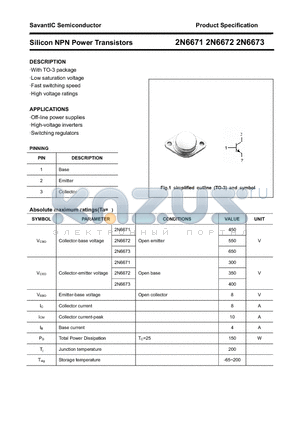 2N6671 datasheet - Silicon NPN Power Transistors