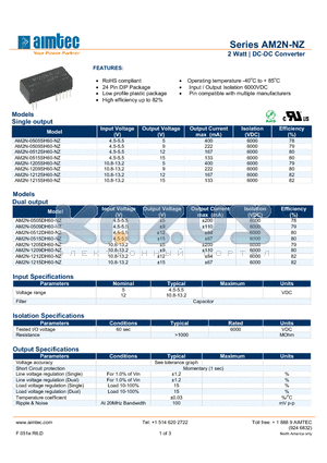 AM2N-0509SH60-NZ datasheet - 2 Watt | DC-DC Converter