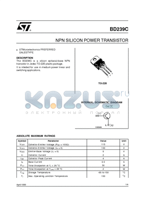 BD239C datasheet - NPN SILICON POWER TRANSISTOR